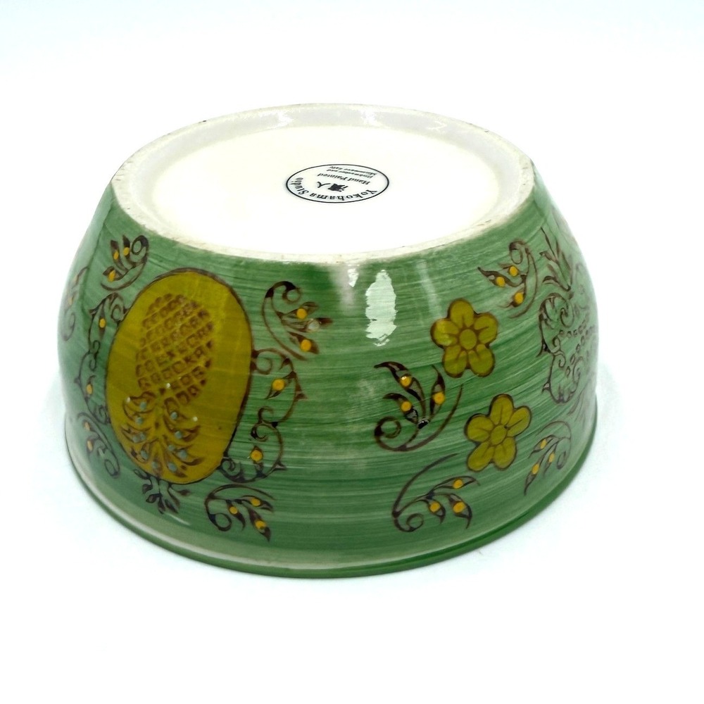 Yokohama Studio Bowl 5.5" Green Pineapple Hand Painted Ceramic Floral Japan - Picture 3 of 7